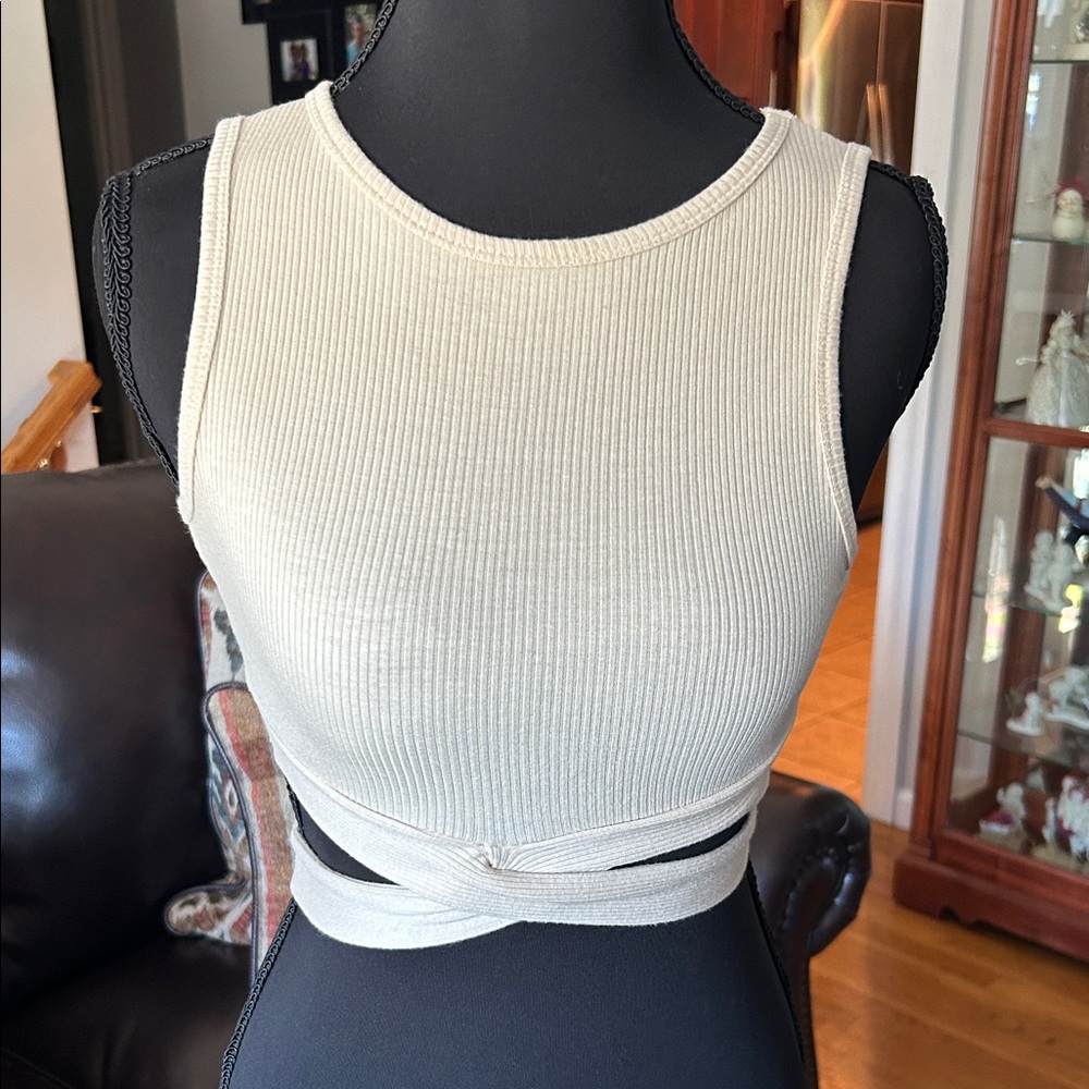 Windsor Ivory Ribbed Wrap Tank Top